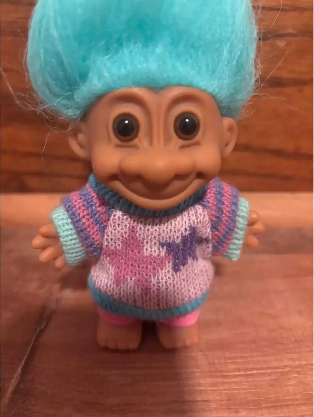 Troll Doll Star Sweater Troll Russ Blue Hair Pink Pants 5” EUC